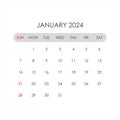 January 2024 Calendar. Week starts on Sunday.