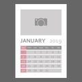 January 2019 calendar. Week starts sunday. Layers grouped for e