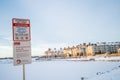 January 1 2021 - Calgary Alberta Canada - Stormwater wet pond caution sign Royalty Free Stock Photo