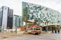 January 11 2019 , Calgary, Alberta - Calgary Transit LRT Train using tunnel under the new Calgary Public Library Royalty Free Stock Photo