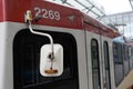 January 11 2019 , Calgary, Alberta - Calgary Transit LRT Train waiting at station to pick up passengers Royalty Free Stock Photo