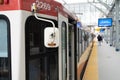 January 11 2019 , Calgary, Alberta - Calgary Transit LRT Train waiting at station to pick up passengers Royalty Free Stock Photo