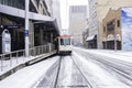 January 30 2014 - Calgary Transit train pulling into station during winter Royalty Free Stock Photo