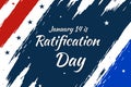 January 14 is celebrated as Ratification Day in America, blue and red shapes with typography