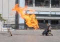 January 1, 2022; Chiang Rai, Thailand: Firefighters educate students on prevention. gas leak incident