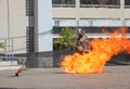 January 1, 2022; Chiang Rai, Thailand: Firefighters educate students on prevention. gas leak incident