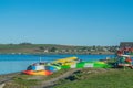 JANUARY 7, 2024 - COURTMACSHERRY, CORK, IRELAND - A FLOTILLA OF KAYAKS DRYING IN THE SHORE