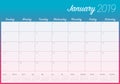 January 2019 desk calendar vector illustration, simple and clean design