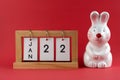 January 22 desk calendar Year of Rabbit concept