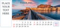 January 2023. Desktop monthly calendar template with place logo and contact information. Royalty Free Stock Photo