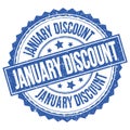 JANUARY DISCOUNT text on blue round stamp sign Royalty Free Stock Photo