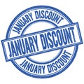 JANUARY DISCOUNT written word on blue stamp sign Royalty Free Stock Photo