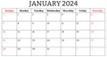 January 2024 english month calendar. Png printable illustration. Monthly planning for business events