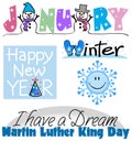 January Events Clip Art Set Royalty Free Stock Photo