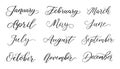 January, February, March, April, May, June, July, August, September, October, November, December - Set of month names. Handwritten Royalty Free Stock Photo