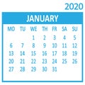 January. First page of set. Calendar 2020, template. Week starts from Sunday. Vector