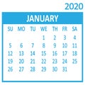 January. First page of set. Calendar 2020, template. Week starts from Sunday. Vector