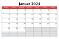 January 2024 GERMAN calendar. Vector editable illustration. Monthly planning for business in Germany