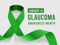 January is Glaucoma Awareness Month. Vector illustration with green ribbon Royalty Free Stock Photo