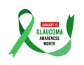 January is Glaucoma Awareness Month. Vector illustration with green ribbon