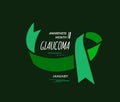 January is Glaucoma Awareness Month. Vector illustration with green ribbon Royalty Free Stock Photo