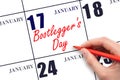 January 17. Hand writing text Bootlegger's Day on calendar date. Save the date. Royalty Free Stock Photo