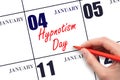 January 4. Hand writing text Hypnotism Day on calendar date. Save the date.