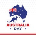 January 26, Happy Australia Day. Australian National Flag, map and kangaroo. Background, poster, card, banner vector illustration Royalty Free Stock Photo