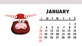 January 2021. Horizontal calendar with bulls or oxen. Ox character