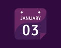 3 January, January 3 icon Single Day Calendar Vector illustration Royalty Free Stock Photo