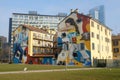 January 2024 italy - Giulio Rosk mural near Milan's Piazza Gae Aulenti. Urban art, vibrant expression Royalty Free Stock Photo