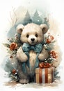 January Joy: Adorable Teddy Bear Bow Gift Wallpapers Royalty Free Stock Photo