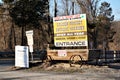 Golden Nugget Antique Market sign in wagon at street entrance