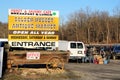 Golden Nugget Antique Market sign in wagon with shoppers