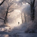 Lone wanderer in January's snowy embrace Royalty Free Stock Photo