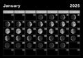 January 2025 Lunar calendar, Moon cycles Royalty Free Stock Photo