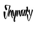 January month - hand lettering inscription to design, black and white ink calligraphy Royalty Free Stock Photo