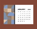 January monthly calendar 2024 template design