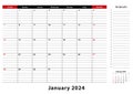 January 2024 Monthly Desk Pad Calendar week starts from sunday, size A3