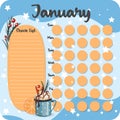 January monthly planner, weekly planner, habit tracker template and example. Template for agenda, schedule, planners, checklists, Royalty Free Stock Photo