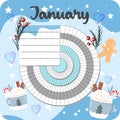 January monthly planner, weekly planner, habit tracker template and example. Template for agenda, schedule, planners, checklists, Royalty Free Stock Photo