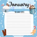 January monthly planner, weekly planner, habit tracker template and example. Template for agenda, schedule, planners, checklists, Royalty Free Stock Photo