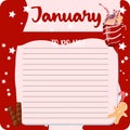 January monthly planner, weekly planner, habit tracker template and example. Template for agenda, schedule, planners, checklists, Royalty Free Stock Photo