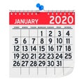 January 2020 Monthly Wall Calendar, 3D rendering