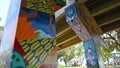 Colorful murals on bridge pillar at Chicano Park San Diego California