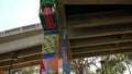 Colorful murals on bridge pillar at Chicano Park San Diego California