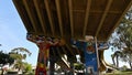 Murals on bridge pillar at Chicano Park San Diego California