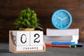 January 02nd. January 02 on wooden cube calendar Royalty Free Stock Photo