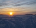 Morning Sun over the Detah ice road Royalty Free Stock Photo