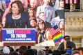 January 27, 2019 Oakland / CA / USA - American and rainbow flags raised at the Kamala Harris for President Campaign Launch Rally